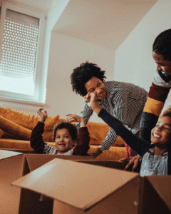 Professional movers protecting furniture and floors during a winter move in Jacksonville, NC